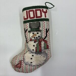 Personalized Needlepoint Mini Christmas Stocking With a teddy bear design 5"